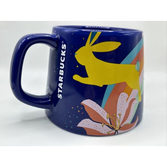 Starbucks Coffee Mug 2020 Spring Bunny Rabbit Easter Blue Wide Bottom 14oz Eggs - Picture 1 of 7